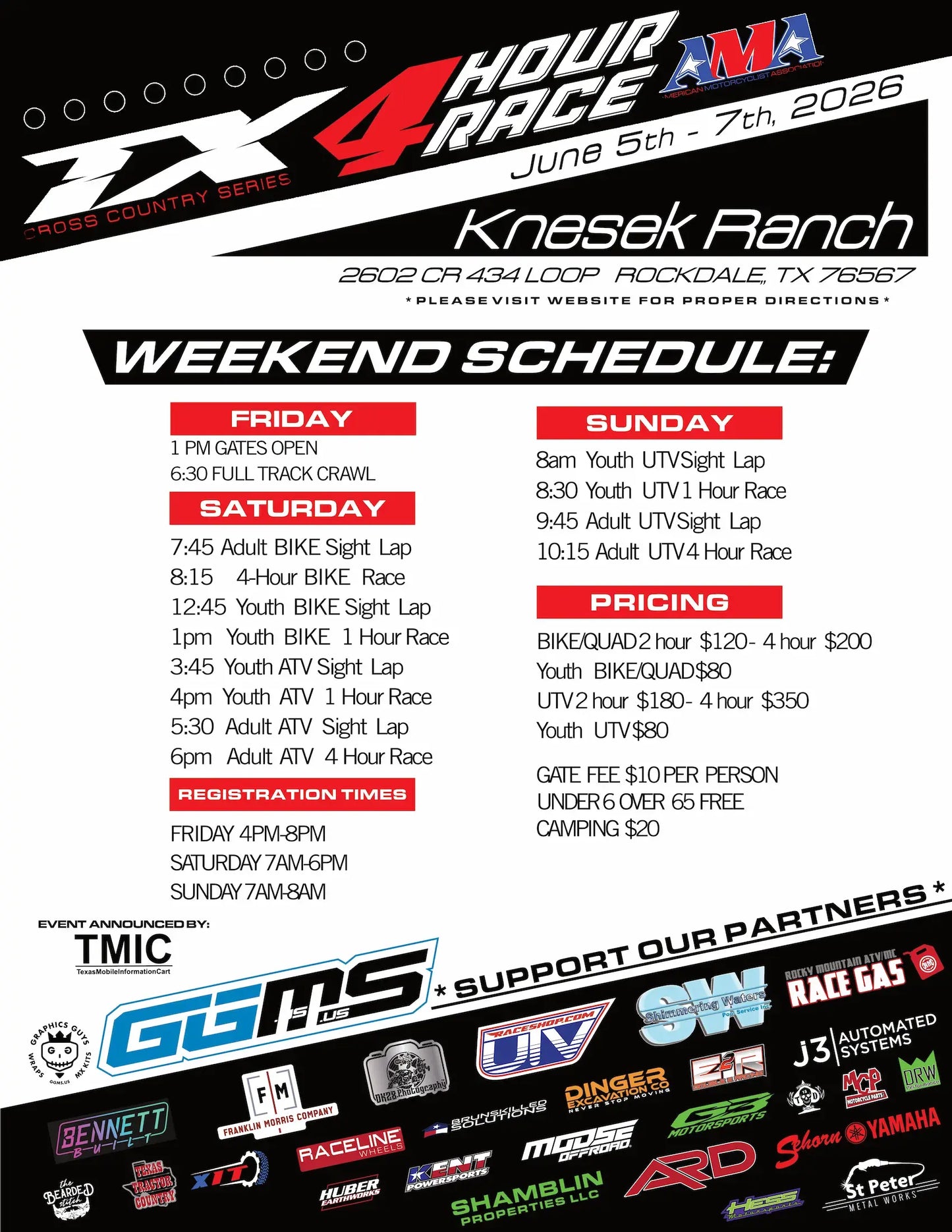 Special Event - TX4 - 4 Hour Race - Knesek Ranch - June 5-7, 2026